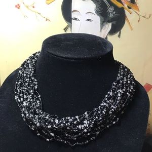 Seed Bead 20 Strand 21.5”L BLack White Necklace Classy Earthy Boho SW Style